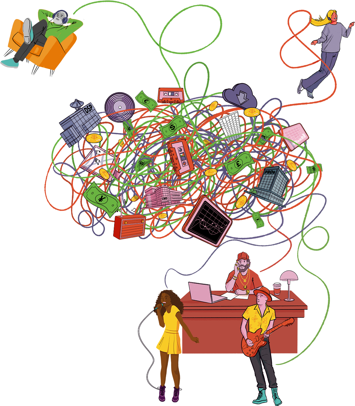 Unravelled cassette tape tangled mess