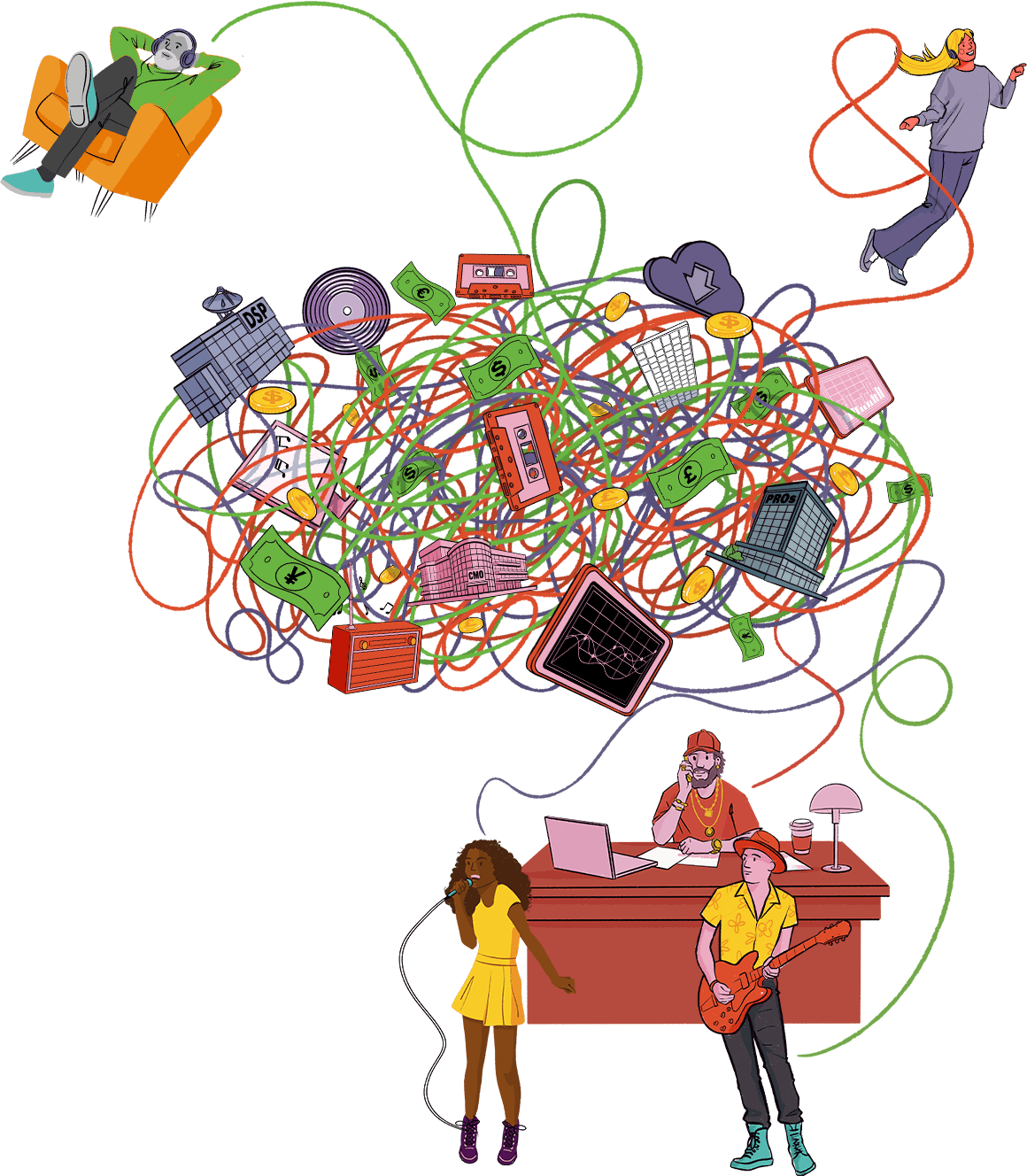 Unravelled cassette tape tangled mess